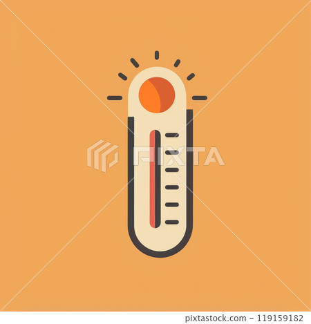 Thermometer icon showing high temperature on an orange background Thermometer icon showing high temperature on an orange background 119159182