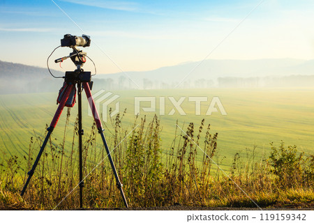 Camera taking picture film of nature 119159342