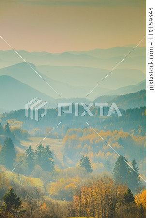 Autumn foggy mountains landscape Slovakia 119159343