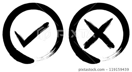 檢查和交叉設置黑色畫筆圓圈簡單的手寫圖示素材 檢查和交叉設置黑色畫筆圓圈簡單的手寫圖示素材 119159439