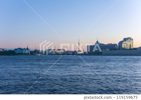 cityscape and view of the Neva River in Saint Petersburg during the White Nights 119159675