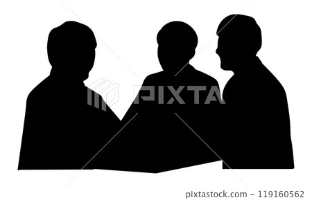 Monochrome silhouette of three people having a business meeting Monochrome silhouette of three people having a business meeting 119160562