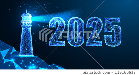 Abstract 2025 business vision, New Year digital web banner template. Futuristic greeting card  119160632