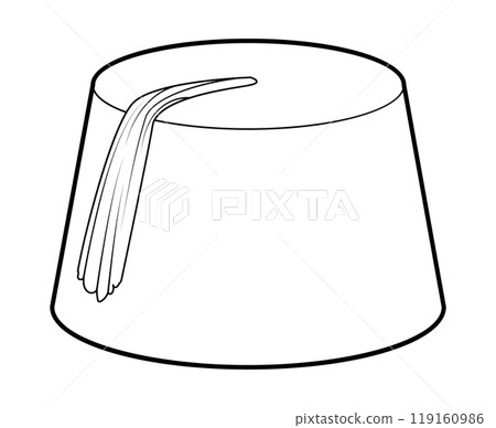 Fez Pillbox shape Hat with tassel. Head Fashion accessory cap clothing technical illustration. Vector headgear for Men Fez Pillbox shape Hat with tassel. Head Fashion accessory cap clothing technical illustration. Vector headgear for Men 119160986