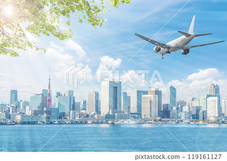 Tokyo cityscape and airplane travel image 119161127