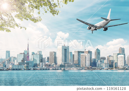Tokyo cityscape and airplane travel image 119161128