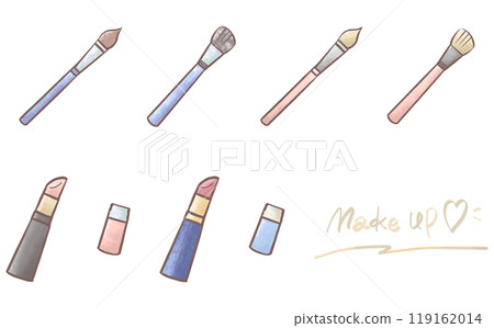 手繪可愛水彩口紅和畫筆化妝品插圖集 119162014