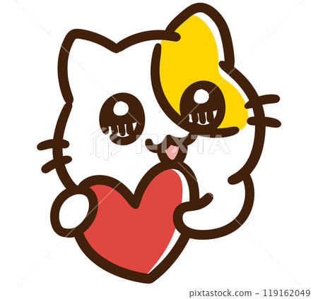 一隻可愛的貓角色的上半身插圖，眼睛閃閃發亮，有一顆心 119162049