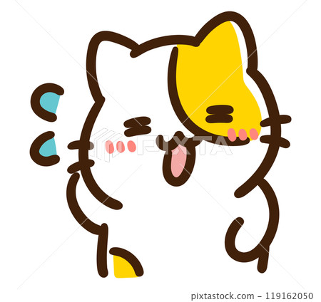 一隻可愛的貓角色出汗、害羞的上半身插圖 119162050