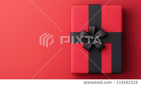 A red box with a black bow on top of it. 119162528