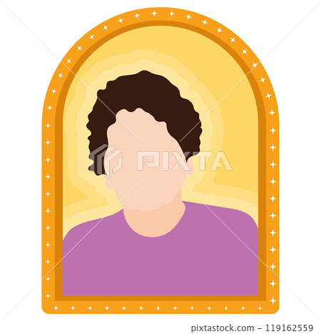 Portrait of a boy with curly hair in arched frame, Vector Portrait of a boy with curly hair in arched frame, Vector 119162559