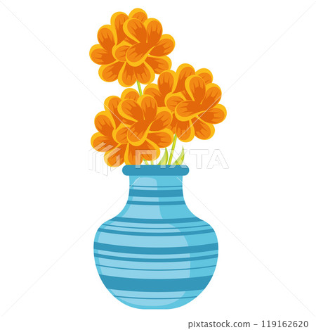 Blue vase with orange flowers for home decor Vector Blue vase with orange flowers for home decor Vector 119162620