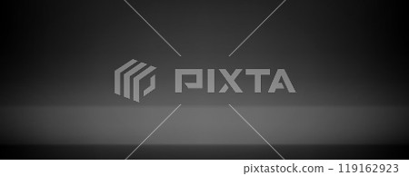 Black studio scene background. Dark room surface. Limbo esthetic backdrop for poster, banner, display, mockup, presentation template, showcase, product design. Vector black or grey shelf wallpaper 119162923