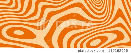 Retro caramel liquid texture. Tasty salted caramel dessert background. Wavy swirl candy pattern for poster, cover, banner, pamphlet, flyer. Orange nougat hippie wallpaper in 60s or 70s style. Vector 119162926