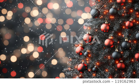 A Christmas tree with red and black ornaments A Christmas tree with red and black ornaments 119162963