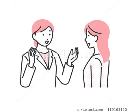 Illustration of a female doctor and a woman being examined 119163130