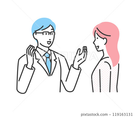 Illustration of a male doctor and a woman being examined 119163131