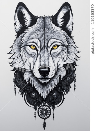 Fluffy wolf face and gorgeous decorations "AI generated image" 119163570