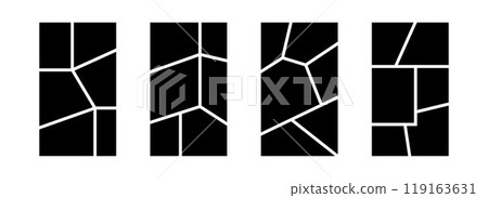 Image collage layout template set. Black mosaic mood board grid collection. 6 picture slot composition arrangement. Photo album or memory wall idea for banner, poster, mockup, flyer, brochure. Vector 119163631