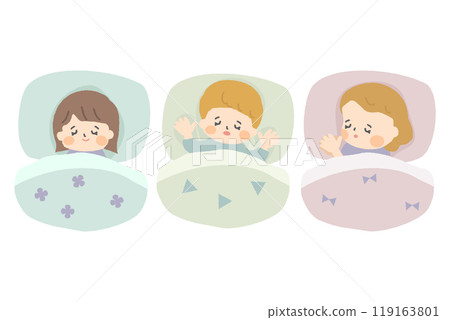 Three children sleeping on a futon 119163801