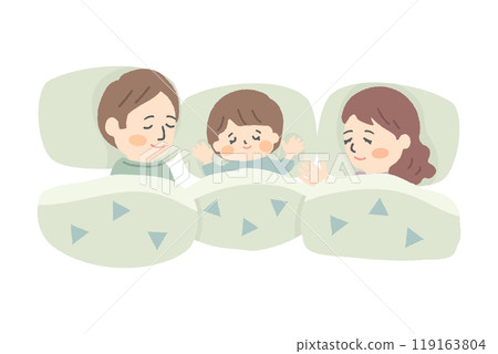 A family of three sleeping on a futon A family of three sleeping on a futon 119163804
