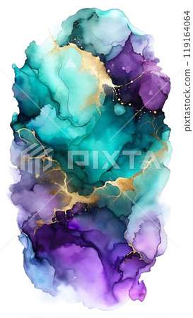 Alcohol ink masterpiece with gold leaf highlights 119164064