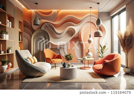 Artistic design with striking wall art in room Artistic design with striking wall art in room 119164079