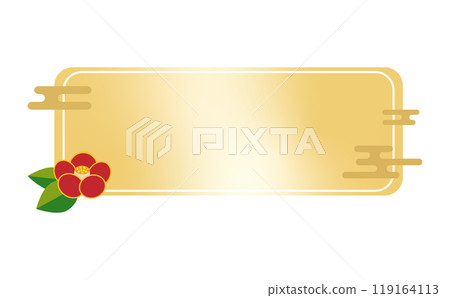 金色簡單的日式框架插圖裝飾著紅色山茶花 金色簡單的日式框架插圖裝飾著紅色山茶花 119164113