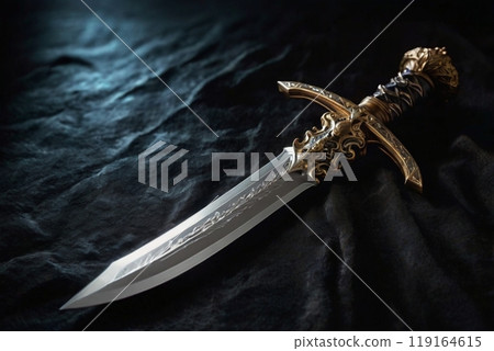 Knife placed on a black cloth Knife placed on a black cloth 119164615