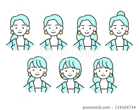 Office casual women's front face set with 7 different hairstyles Office casual women's front face set with 7 different hairstyles 119164734