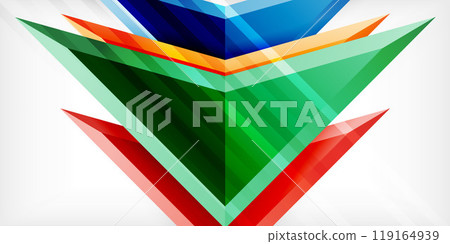 Arrows with 3d effect abstract background. Triangles on light grey backdrop Arrows with 3d effect abstract background. Triangles on light grey backdrop 119164939