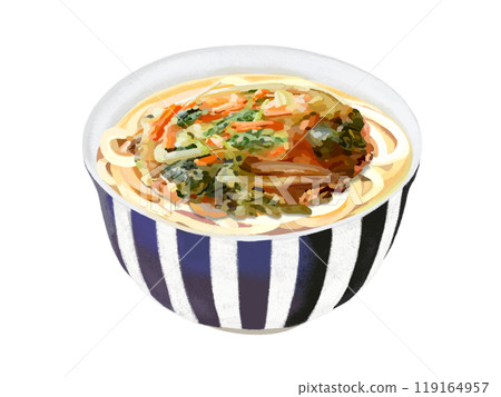 綠色和白色碗中的炸烏龍麵（蔬菜） 119164957