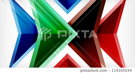 Arrows with 3d effect abstract background. Triangles on light grey backdrop 119165034