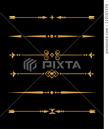 golden text divider ornament bundle design element with black background 119165359