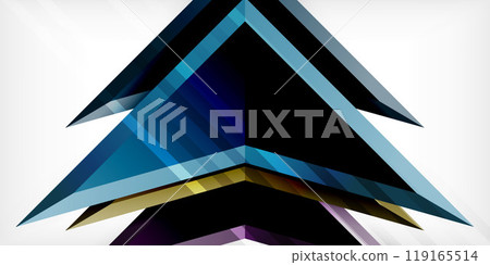 Arrows with 3d effect abstract background. Triangles on light grey backdrop Arrows with 3d effect abstract background. Triangles on light grey backdrop 119165514