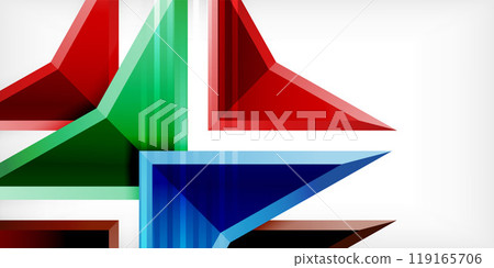 Arrows with 3d effect abstract background. Triangles on light grey backdrop Arrows with 3d effect abstract background. Triangles on light grey backdrop 119165706