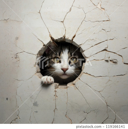 貓咪從牆上的洞裡偷看 119166141