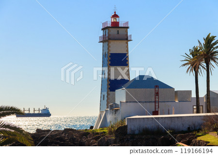 Santa Marta lighthouse in Cascais Portugal. Atlantic Ocean coast 119166194