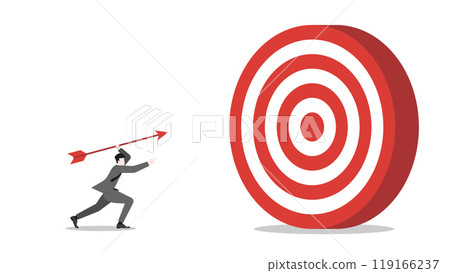 A businessman aiming and throwing an arrow toward a business target, precision, focus, and determination in achieving success and corporate goals. Business ambition and strategic planning concept A businessman aiming and throwing an arrow toward a business target, precision, focus, and determination in achieving success and corporate goals. Business ambition and strategic planning concept 119166237