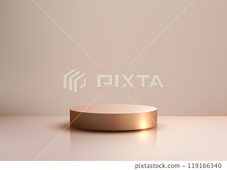 Minimalist 3D Gold Podium on Reflective Surface for Luxury Product Display and Mockup Showcase in Elegant and Sleek Modern Design Minimalist 3D Gold Podium on Reflective Surface for Luxury Product Display and Mockup Showcase in Elegant and Sleek Modern Design 119166340
