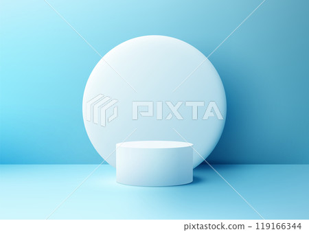 Minimalist White Podium with Circle on Light Blue Background for Product Display, Mockup and Showcase for Cosmetics or Jewelry, Clean, Modern, Geometric Design Minimalist White Podium with Circle on Light Blue Background for Product Display, Mockup and Showcase for Cosmetics or Jewelry, Clean, Modern, Geometric Design 119166344