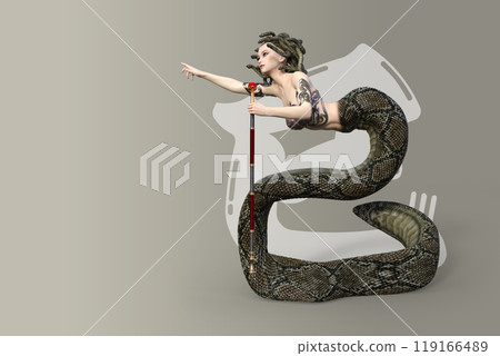 Medusa in the snake pose of the Japanese zodiac Medusa in the snake pose of the Japanese zodiac 119166489