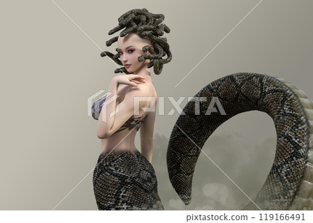 Medusa from Greek mythology, looking at you with her hand on your shoulder 119166491