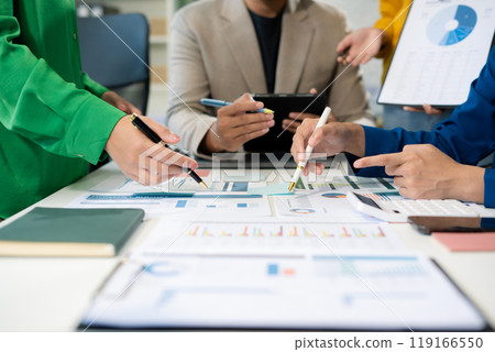 Marketing staff are analyzing the data to business planning at office. 119166550