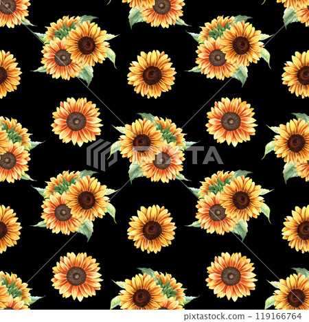 Watercolor repeat, seamless pattern with yellow flowers sunflowers. Hand drawn illustration for wrapping wallpaper fabric textile Watercolor repeat, seamless pattern with yellow flowers sunflowers. Hand drawn illustration for wrapping wallpaper fabric textile 119166764