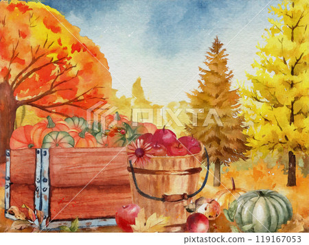Autumn harvest and autumn leaves 119167053