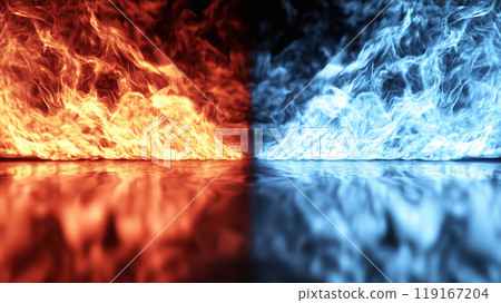 " Relative red and blue flame background." 119167204