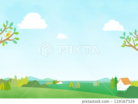 與草地和房子的風景背景 119167326