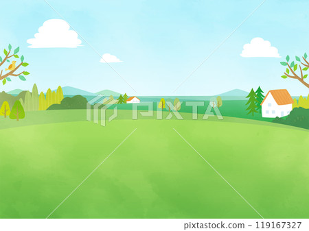 與草地和房子的風景背景 119167327