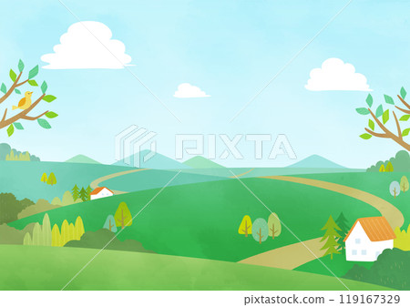 與草地和房子的風景背景 119167329